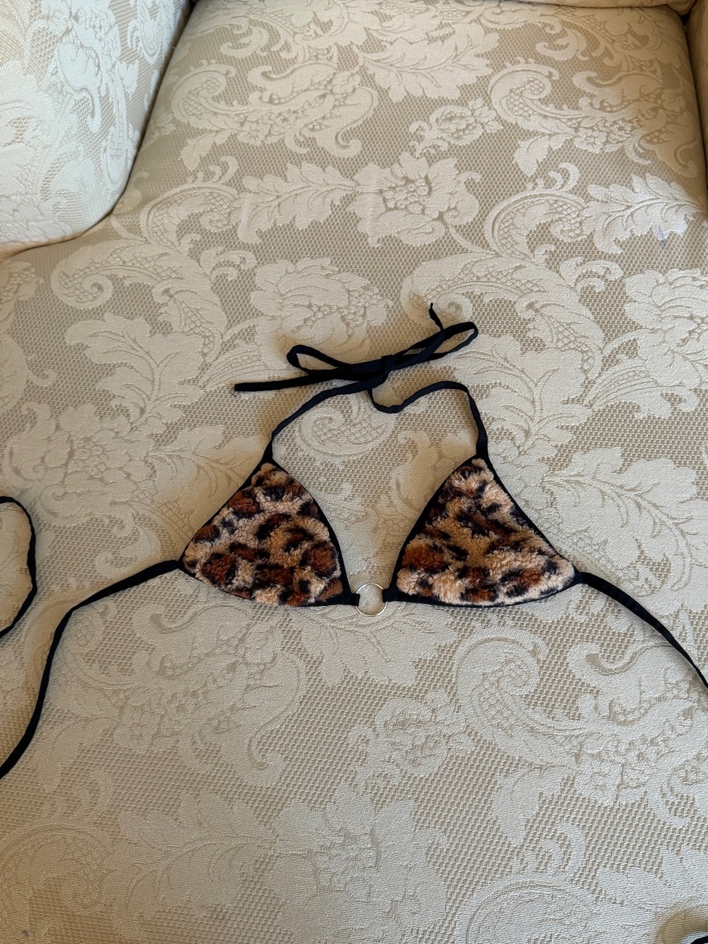 iHeartRaves Leopard Print Triangle Bikini Top with Black Trim and Center Ring